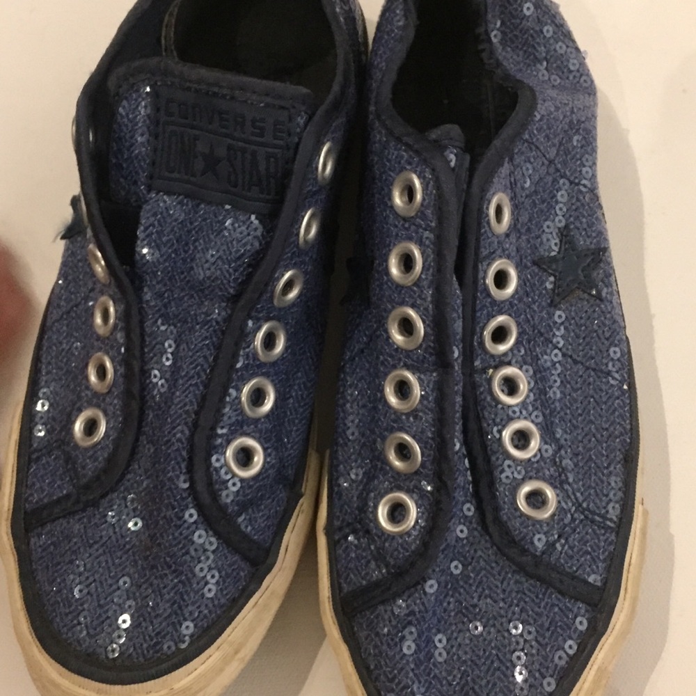 CONVERSE ONE STAR Blue Sequin Shoes Size 5.5